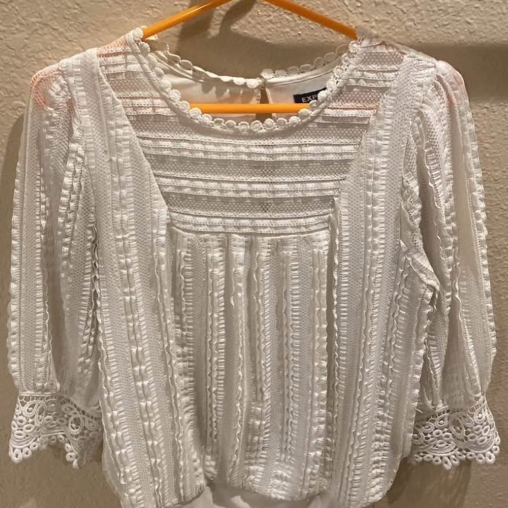 Express White Textured Lace Bodysuit